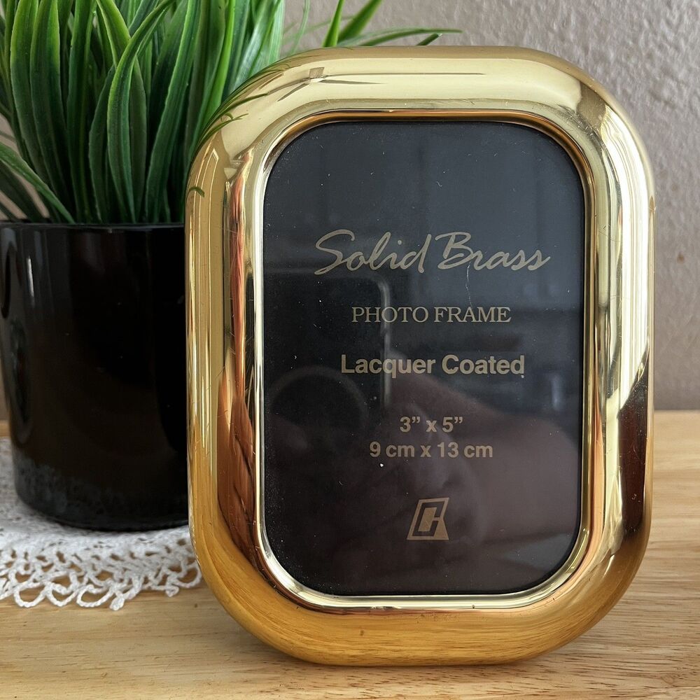 Vintage Godinger Solid Brass Photo Frame 3x5 Shiny Puffy Rounded Gold Edge